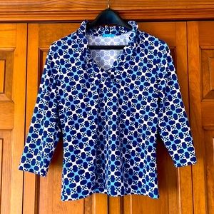 J. McLaughlin Catalina Cloth 3/4 Sleeve Geometric Print Top Medium